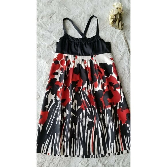 ✨️CL Kensie Pretty Silk Black White Red Poppy Floral Print Sleeveless Dress Sz M - Picture 1 of 11